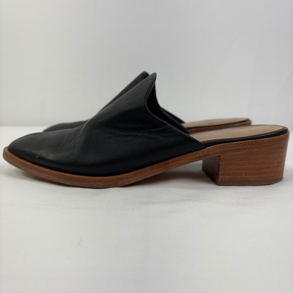 Soludos Women's Venetian Mule Black Leather Stacked Block Heel Slip On Shoes 8